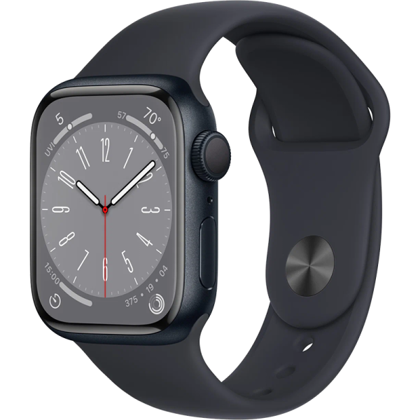 Умные часы  Apple Watch Series 8, 41 мм, M/L, Sport band, Midnight Aluminium (MNU83) смарт часы apple watch series 9 a2978 41мм oled корп серебристый sport band рем синий разм брасл 130 180мм mr903ll a